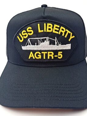 US Navy USS Liberty AGTR-5 Men's Embroidered Patch Cap Hat  Black Cotton Mesh